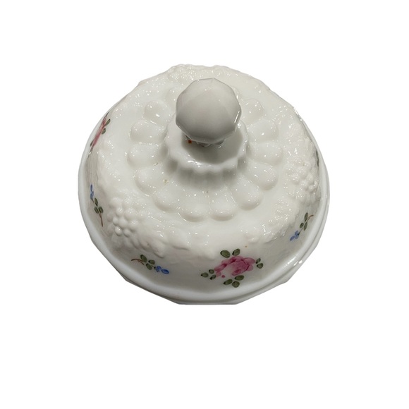 Vintage Westmoreland White Milk Glass Candy Dish with Flowers and Grapes - Picture 2 of 5